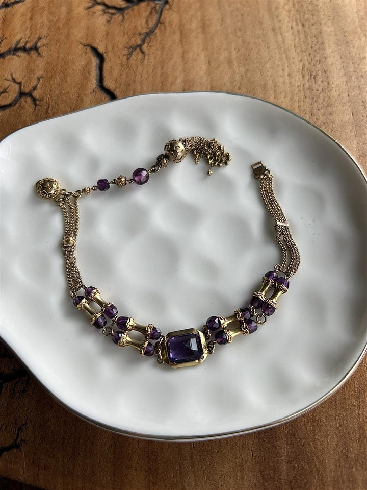 Estate 10K Yellow Gold Amethyst Victorian Antique Bracelet