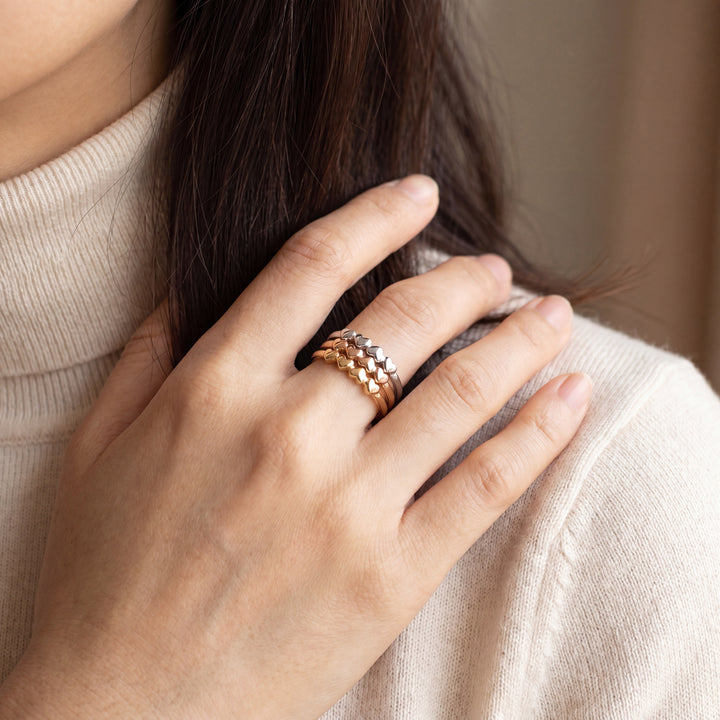 Estate 14K Three Tone Gold Heart Stacking Band Set