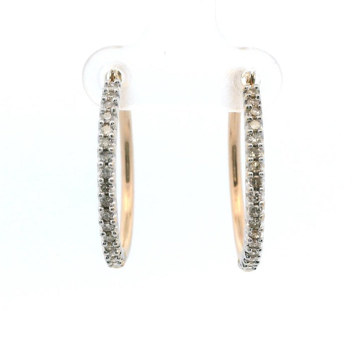 Estate 10K Yellow and White Gold Diamond Inside-Out Hoop Earrings