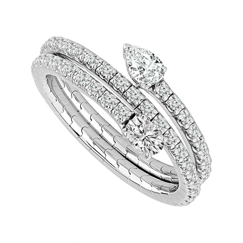 14K White Gold 0.53ctw Round Diamond Multi Row Flexible Ring