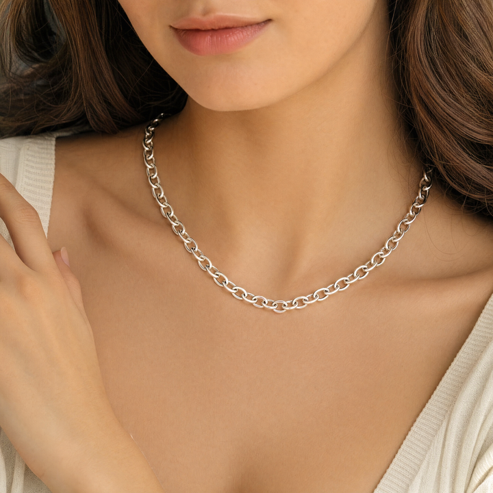 Estate Sterling Silver 8.12MM Cable Chain Necklace with Toggle Clasp, 16"