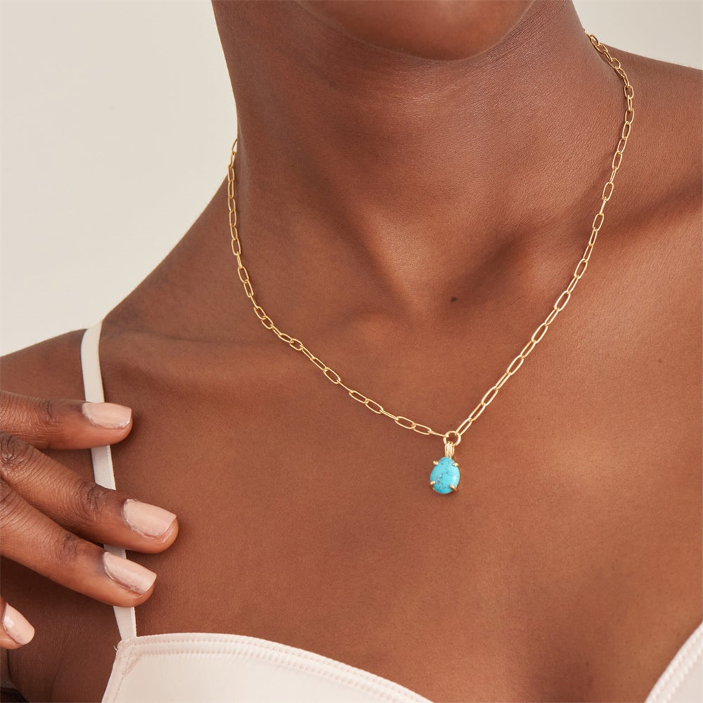 14K Gold Plated Synthetic Turquoise Paperclip Chain Necklace by Ania Haie