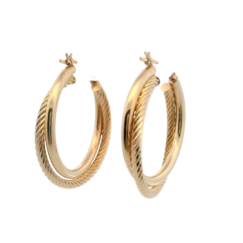 Estate 14K Yellow Gold Hollow Twisted Hoop Earrings