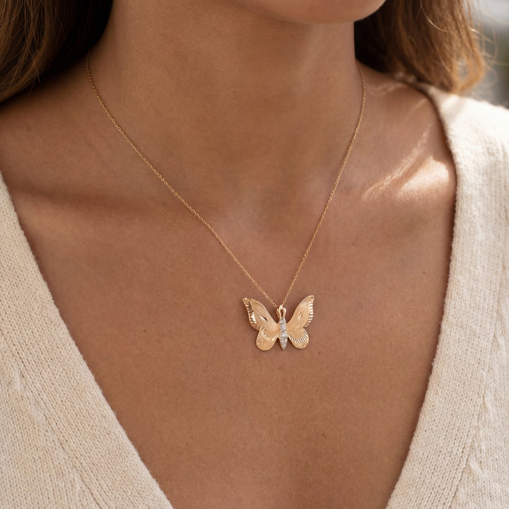 Estate 14K Yellow Gold 0.20CTW Diamond Butterfly Pendant