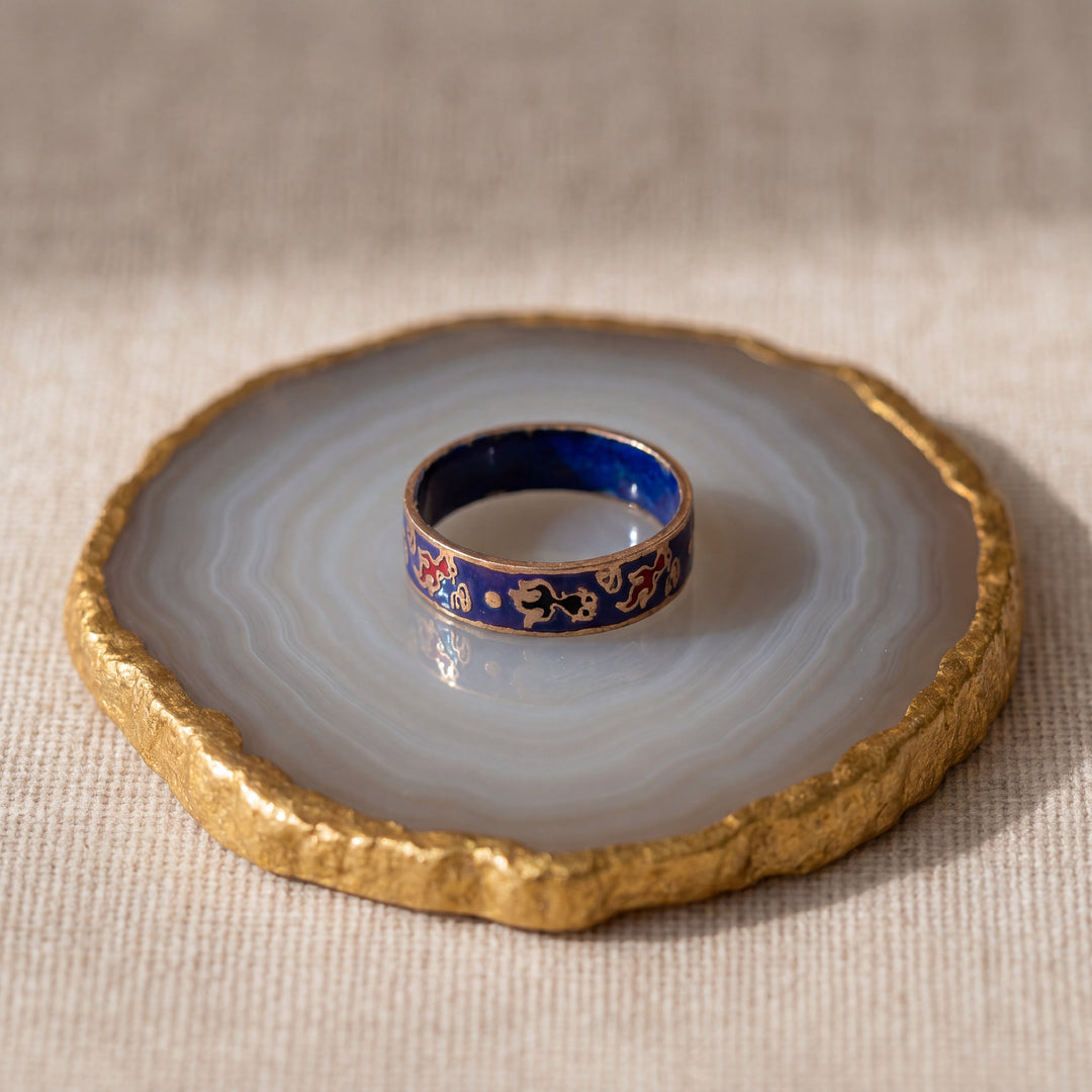 Estate 1970s Gold Tone Purple & Multicolor Enamel Ring