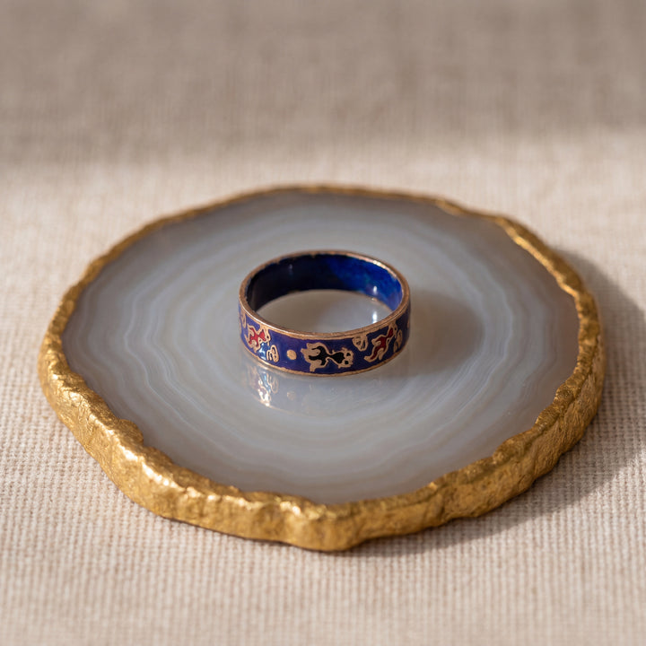 Estate 1970s Gold Tone Purple & Multicolor Enamel Ring