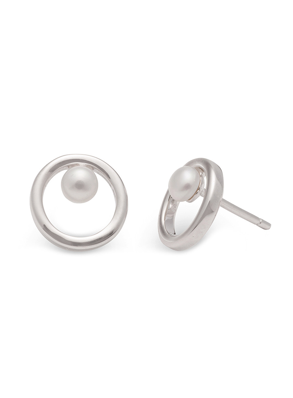 Sterling Silver 3-4mm Freshwater Pearl Circle Stud Earrings