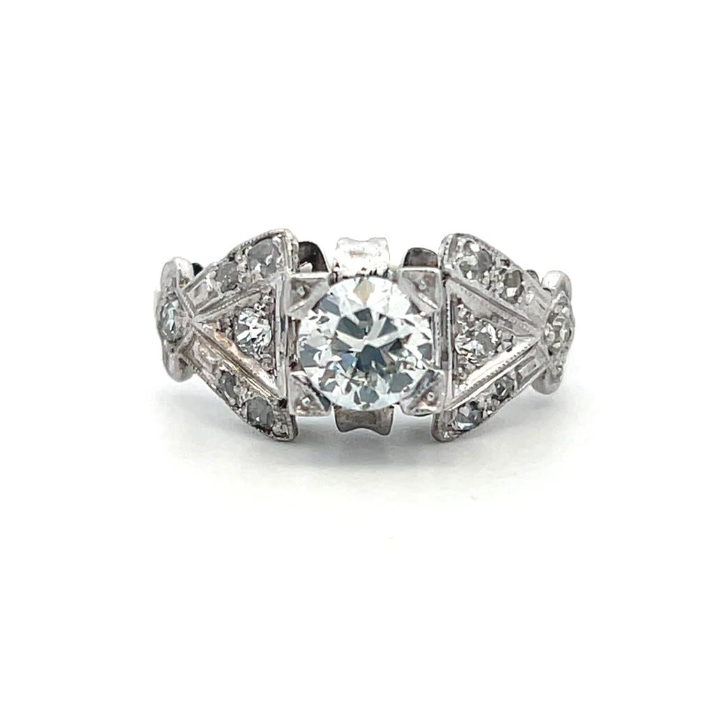 Estate 18K White Gold 0.69ctw Old European Cut Diamond Engagement Ring