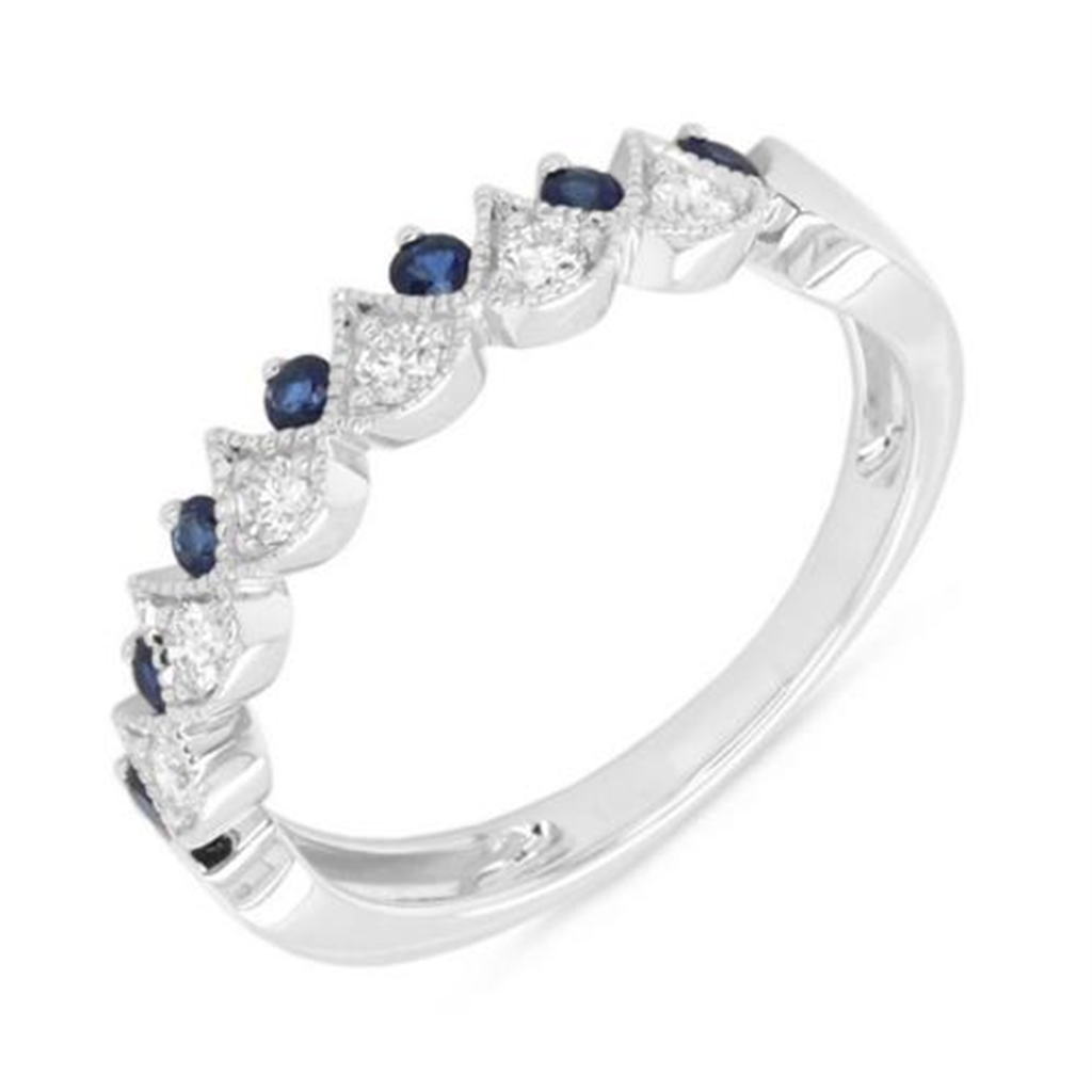 14K White Gold 0.41ctw Blue Sapphire & Diamond Multi Row Ring