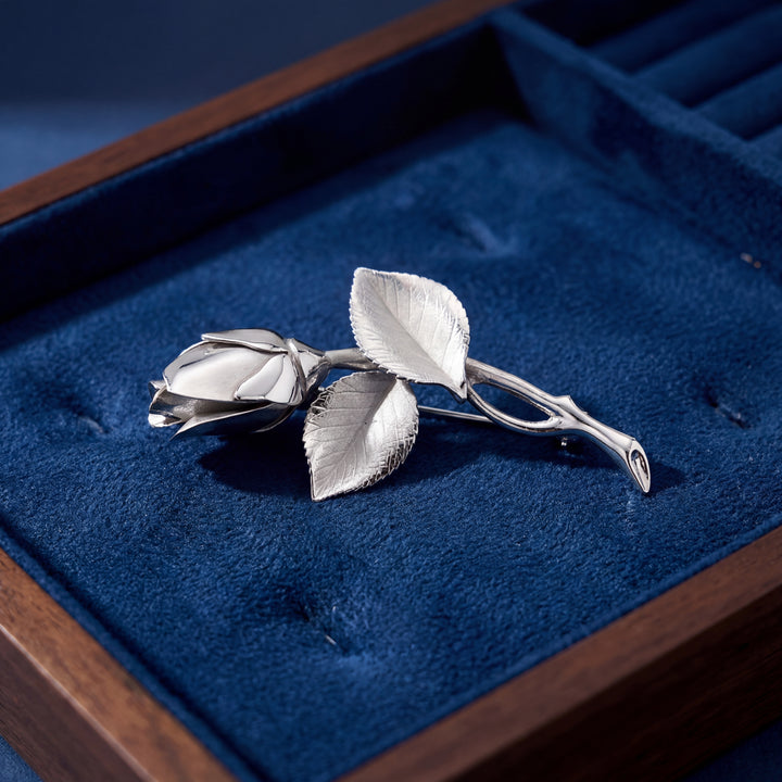 Estate Sterling Silver Rose Figural Brooch
