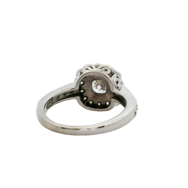 Estate Contemporary 14K White Gold Double Halo Diamond Cluster Engagement Ring - GIA Certified