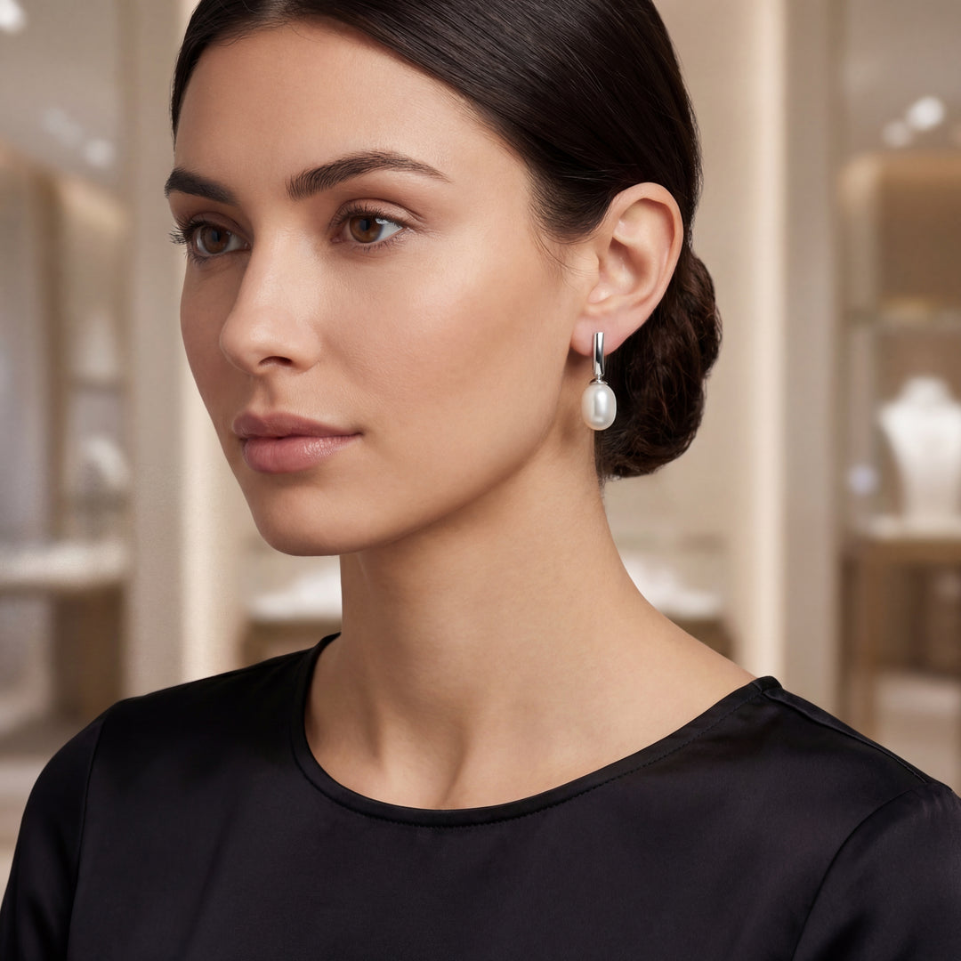 Estate Sterling Silver Faux Potato Pearl Drop Earrings