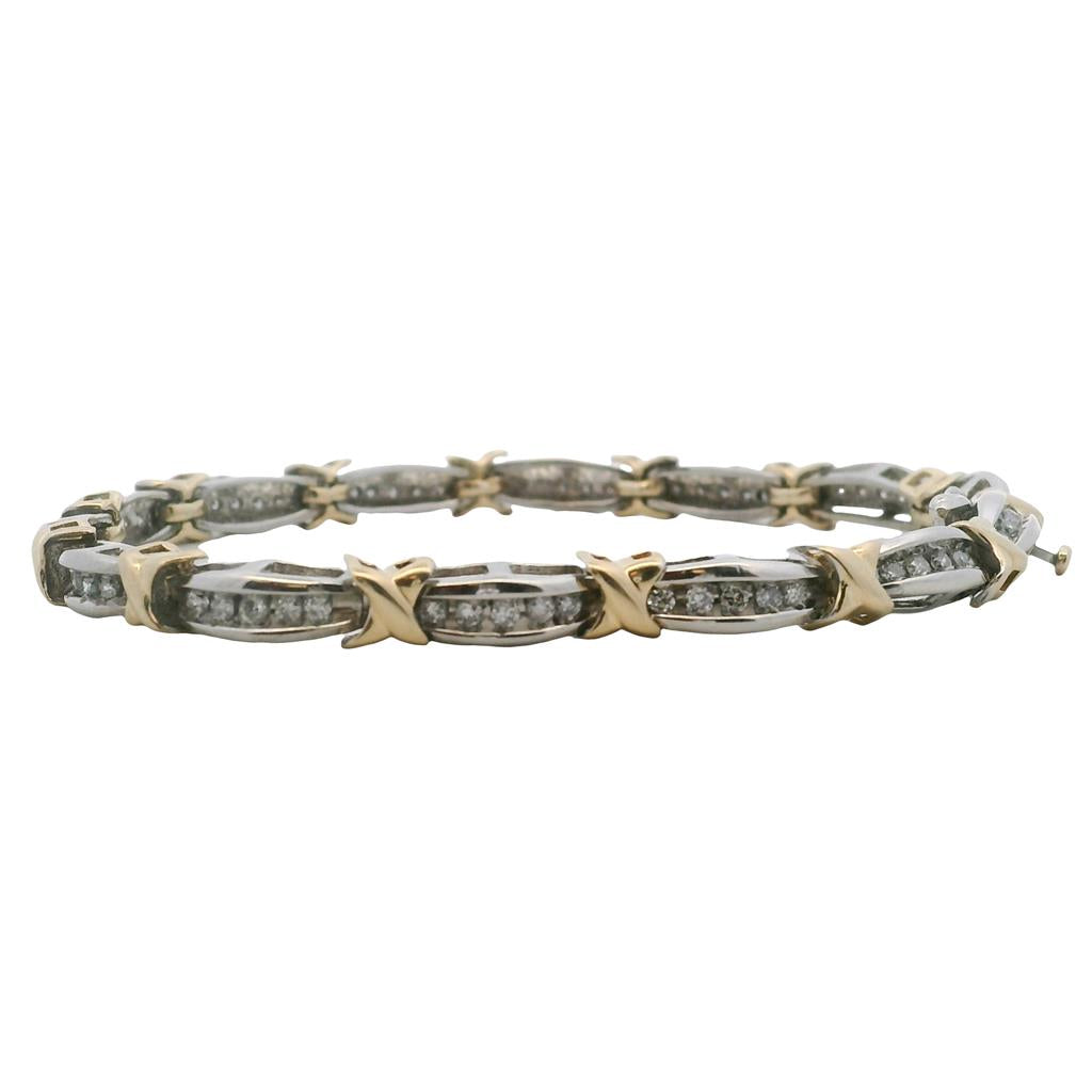 Estate 10K Two-Tone Gold Diamond Bracelet
