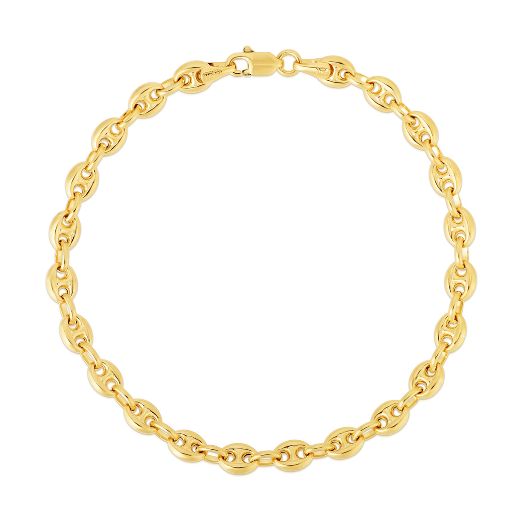 14K Yellow Gold Puffed Mariner Chain Bracelet