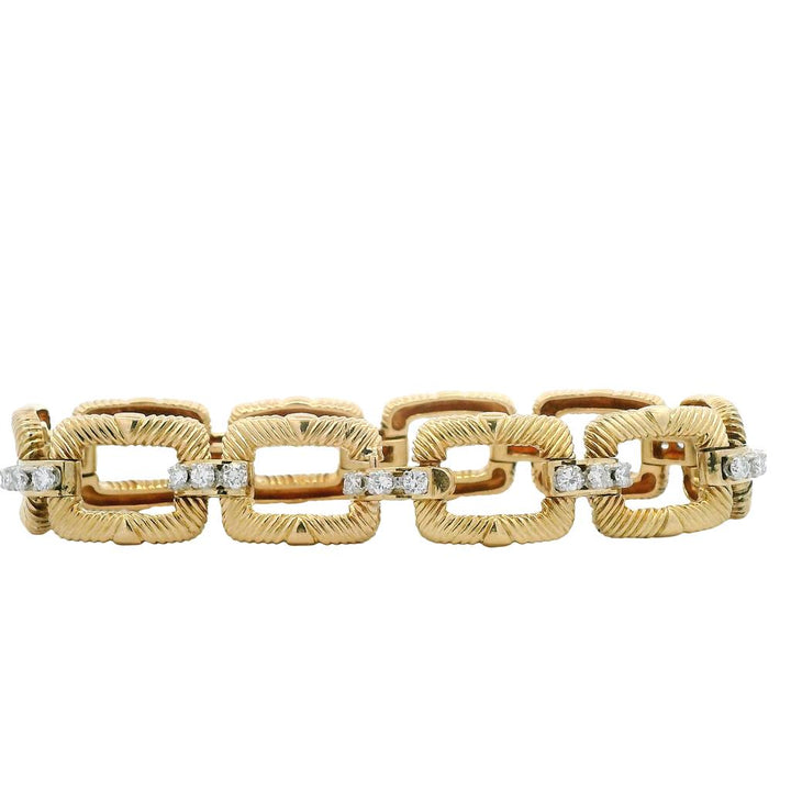 Estate Platinum & 18K Yellow Gold 1ctw Diamond Link Bracelet