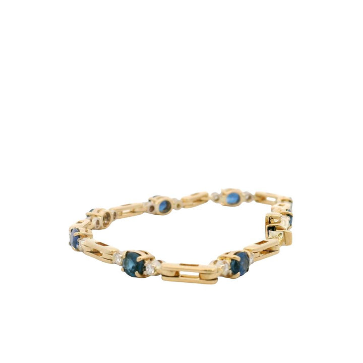 Estate 18K Yellow Gold Sapphire Diamond Link Bracelet