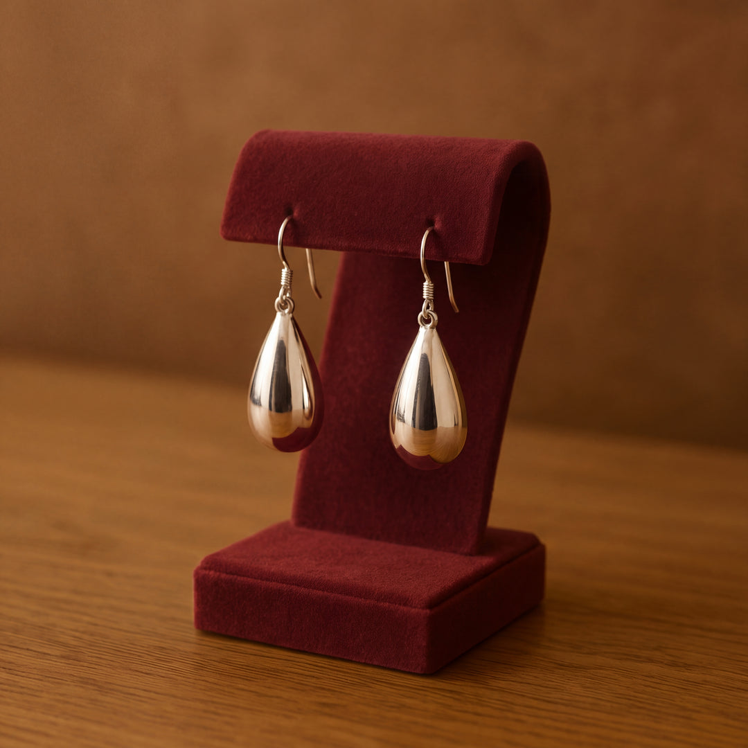 Estate Sterling Silver Puffed Teardrop Dangle Earrings
