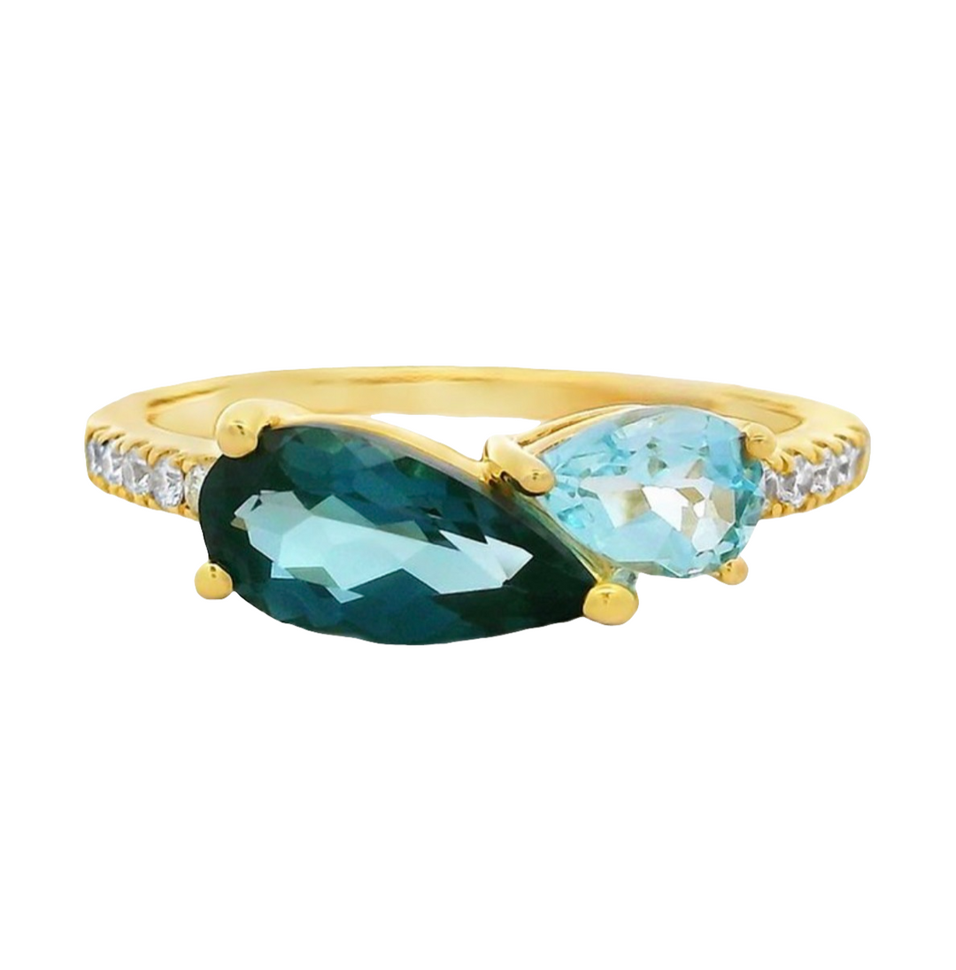 14K Yellow Gold 1.59CTW Pear Blue Topaz Ring