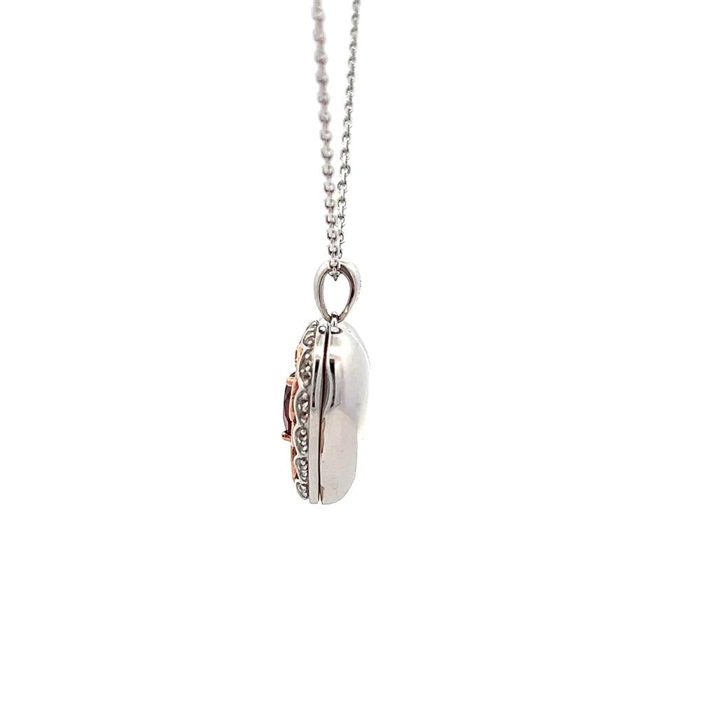 Estate 10K Rose & White Gold Garnet Heart Locket Necklace