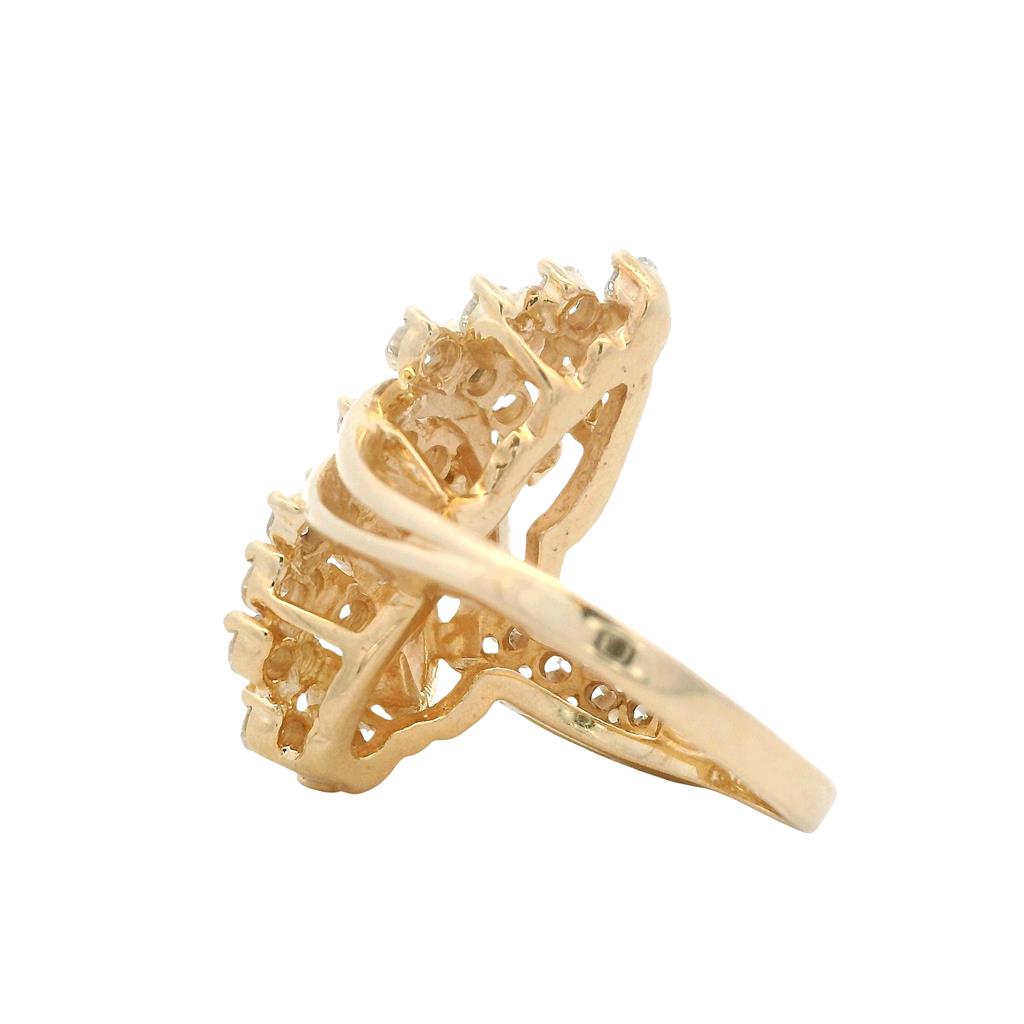 Estate 14K Yellow Gold Diamond Cluster Ring - 1980s Cocktail Design