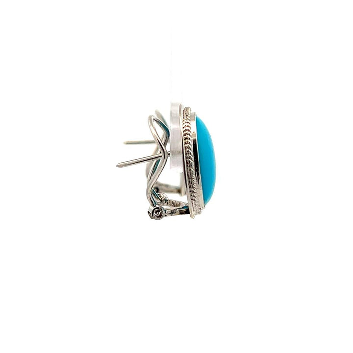 Estate 14K White Gold Oval Turquoise Stud Earrings