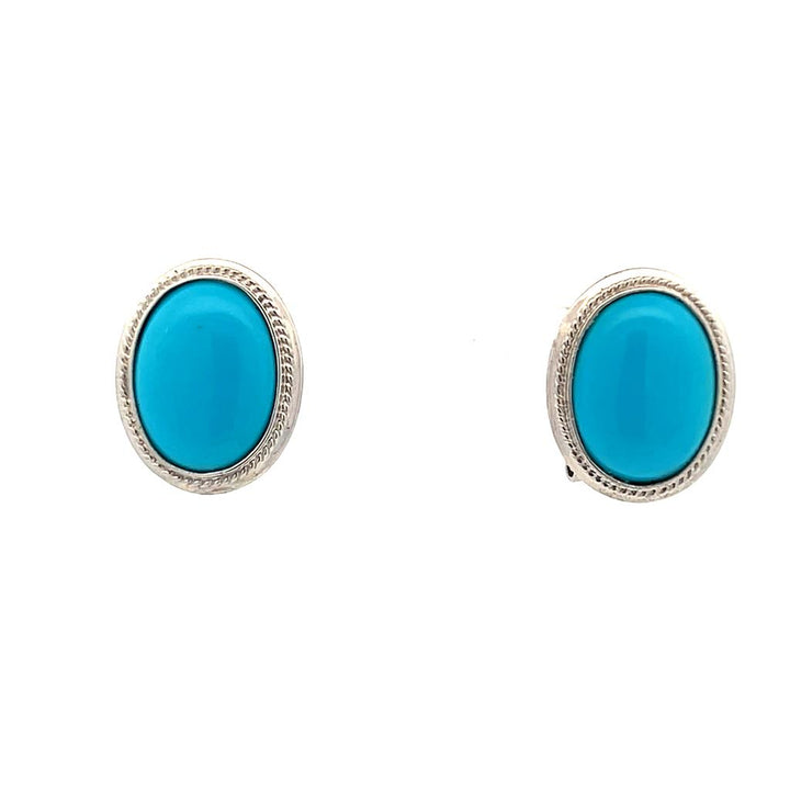 Estate 14K White Gold Oval Turquoise Stud Earrings