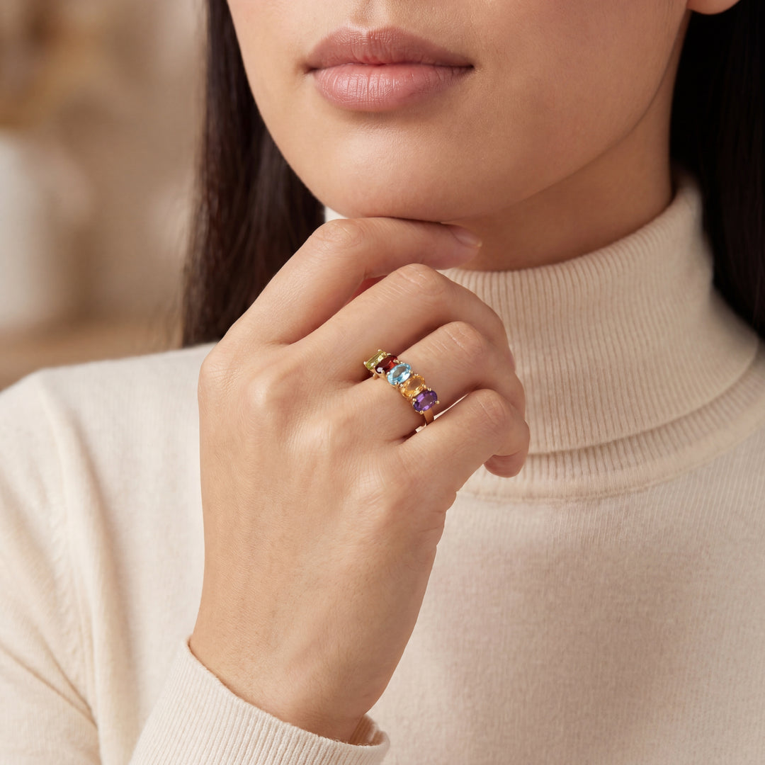 Estate 10K Yellow Gold 2.59CTW Multi-Gemstone Five-Stone Band
