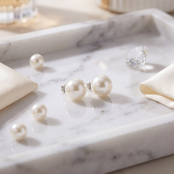 Estate Sterling Silver Button Pearl Studs