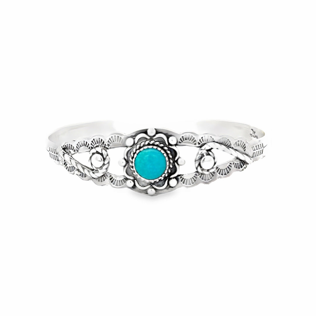 Estate Sterling Silver Southwestern Style Imitation Turquoise Cuff Bracelet