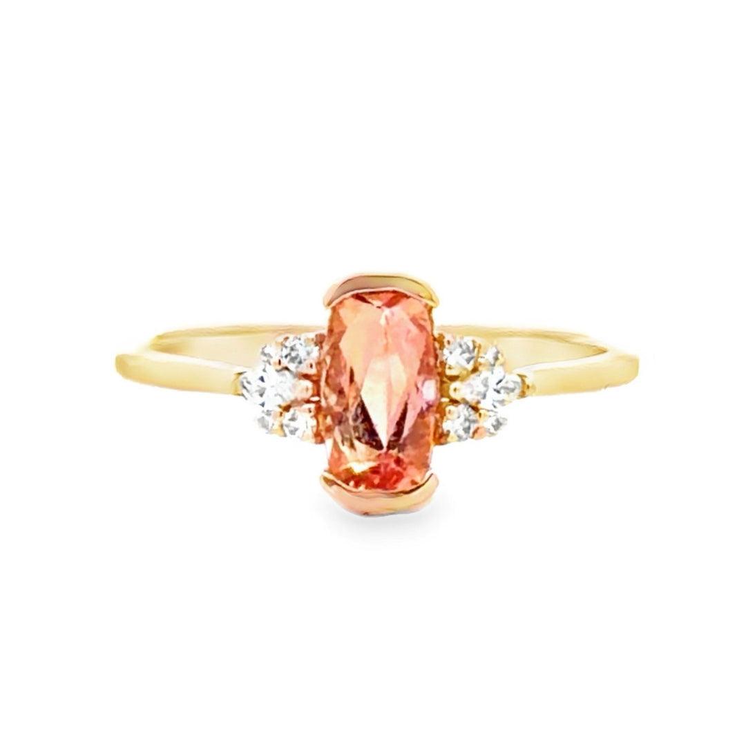 Estate 14K Yellow Gold Cushion Orange Topaz & Diamond Ring