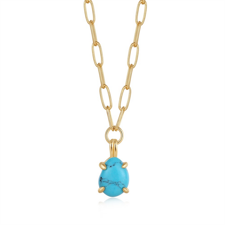 14K Gold Plated Synthetic Turquoise Paperclip Chain Necklace by Ania Haie
