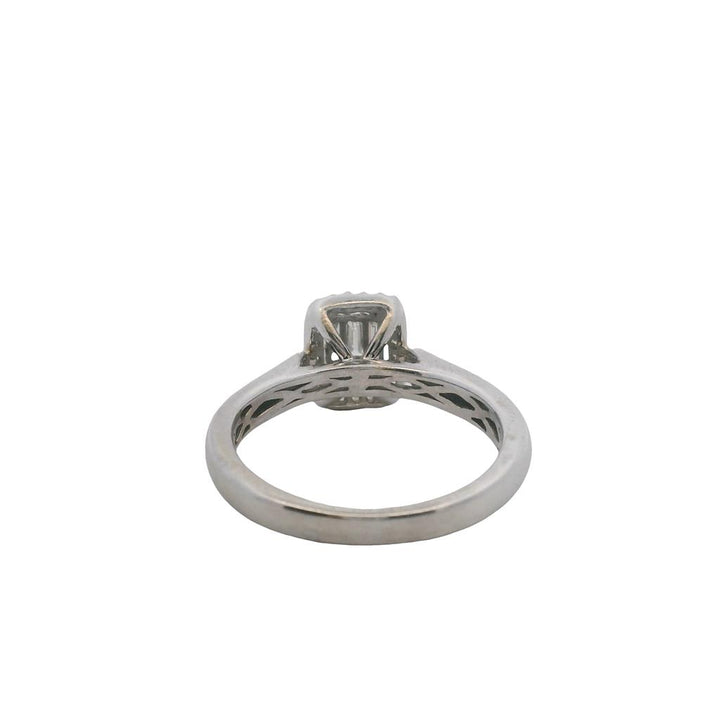 Estate 14K White Gold Baguette and Round Diamond Halo Engagement Ring - 0.35 TCW Contemporary Design