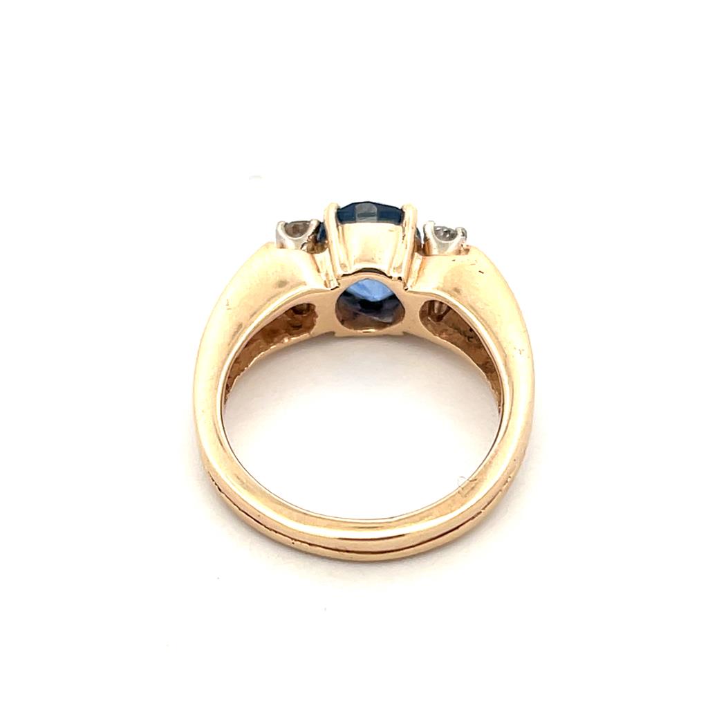 Estate 14K Yellow Gold 2.91ctw Oval Blue Sapphire & Diamond Ring