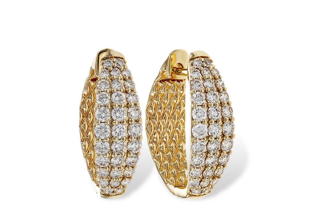 14K Yellow Gold 1.00ctw Diamond Multi Row Graduated Hoop Earrings by Allison Kaufman