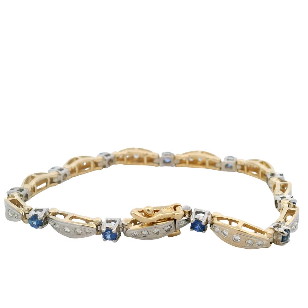 Estate 14K Two-Tone Gold Contemporary Blue Sapphire Diamond Bracelet