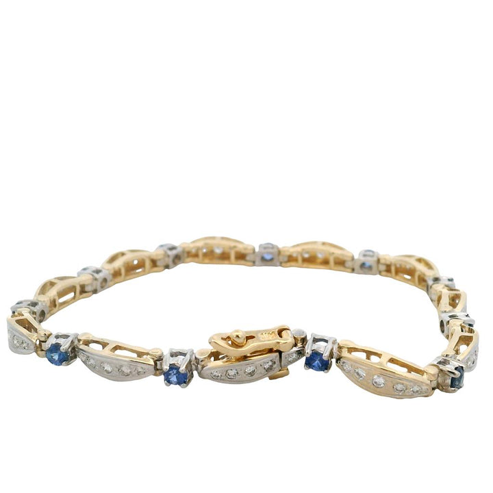 Estate 14K Two-Tone Gold Contemporary Blue Sapphire Diamond Bracelet
