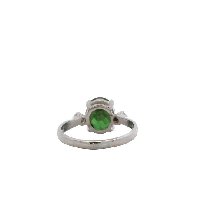 Estate 14K White Gold Oval Green Tourmaline and Diamond Ring