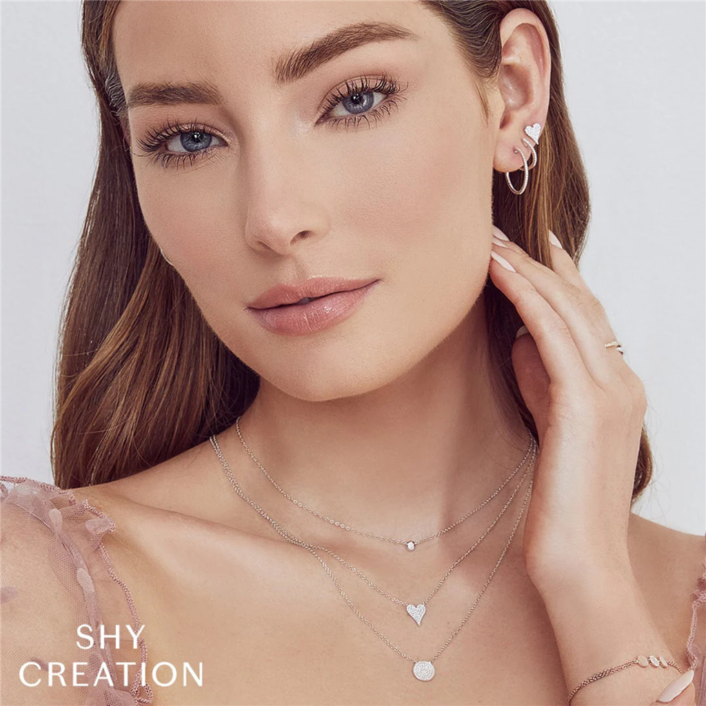 14K White Gold 0.11ctw Diamond Cluster Heart Necklace by Shy Creation