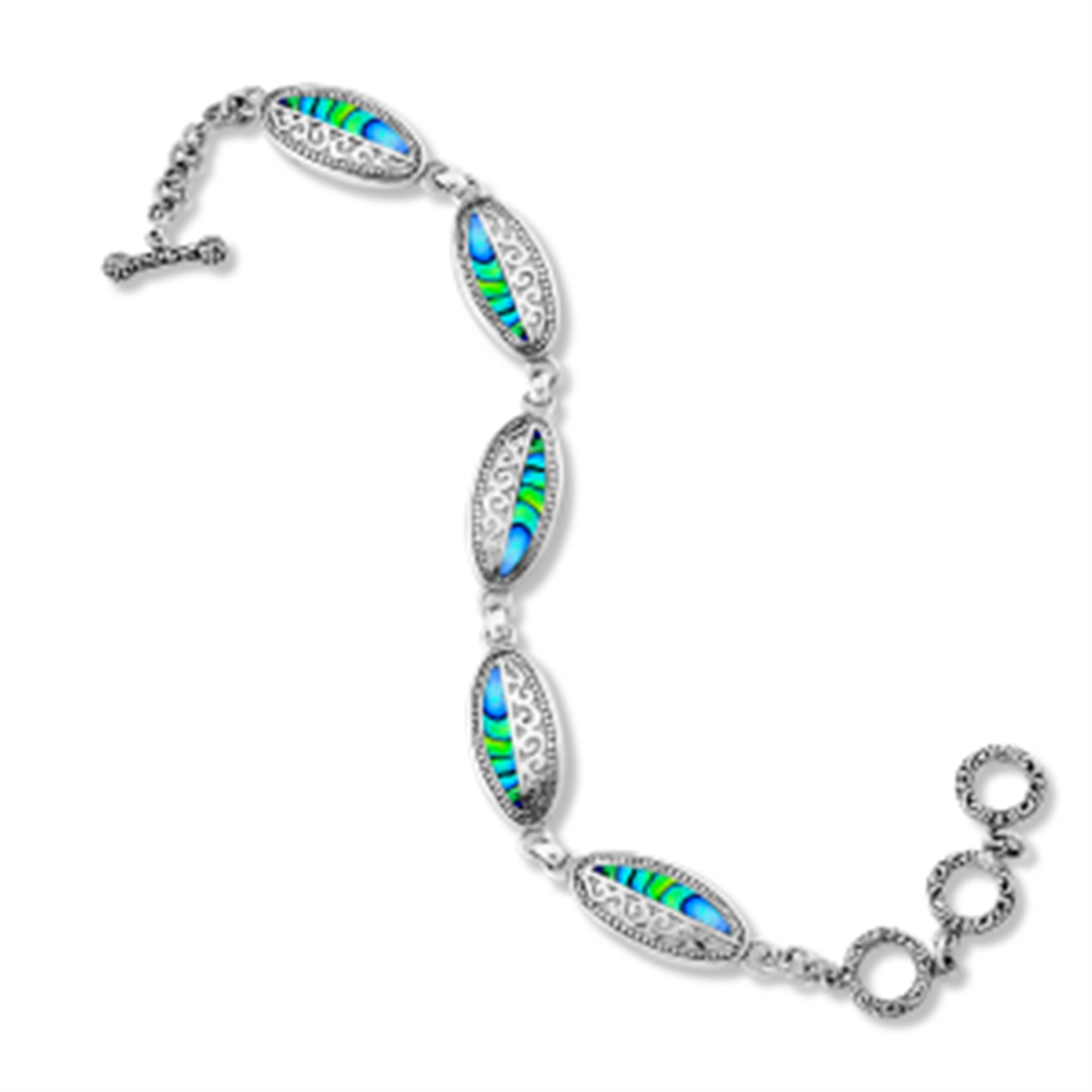 Sterling Silver Abalone Link Filigree Bracelet by Samuel B.