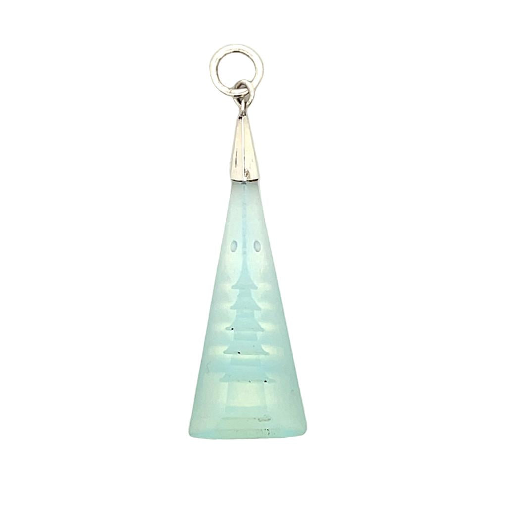 Estate Sterling Silver Opaline Glass Pagoda Pendant