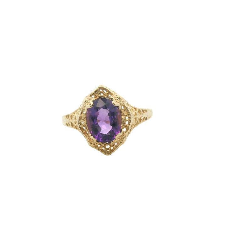 Estate 14K Yellow Gold 1.64ctw Oval Amethyst Antique Style Ring
