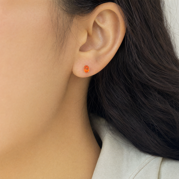 Estate 14KT Yellow Gold Oval Synthetic Orange Sapphire Studs