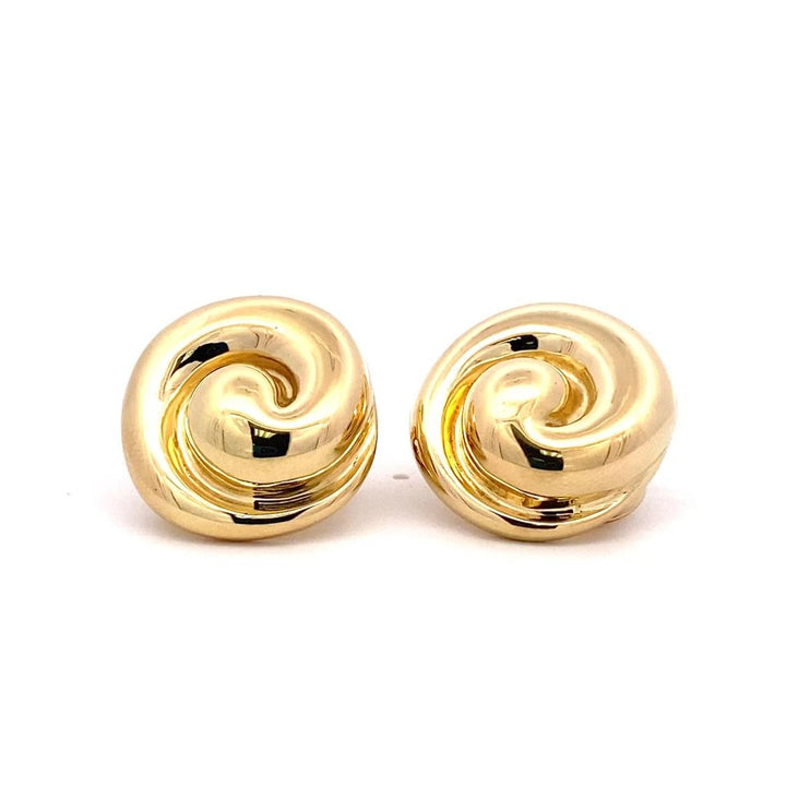 Estate 18K Yellow Gold Swirl Clip On Stud Earrings