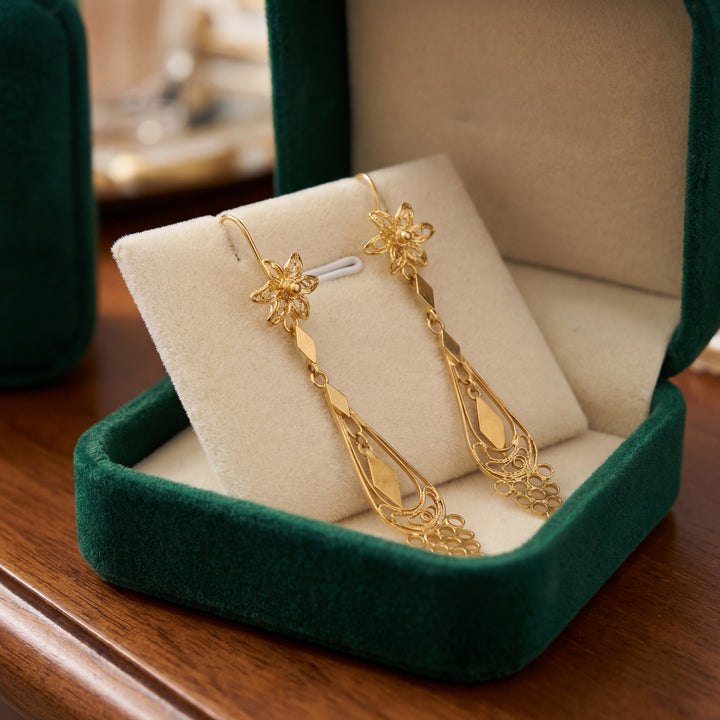 Estate 18K Yellow Gold Filigree Teardrop Earrings
