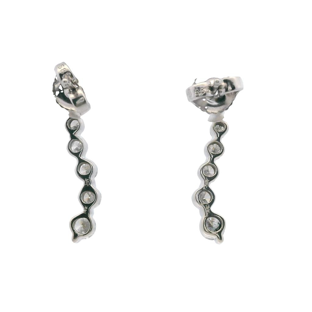 Estate 14K White Gold 0.96ctw Diamond Journey Drop Earrings