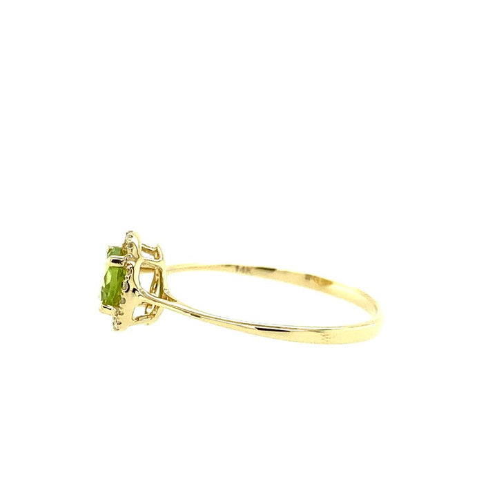 14K Yellow Gold 0.61ctw Round Peridot & Diamond Halo Ring