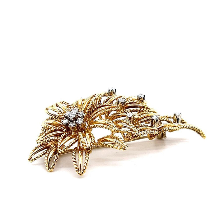Estate 18K Yellow Gold Openwork Floral Diamond Brooch - 0.41 TCW