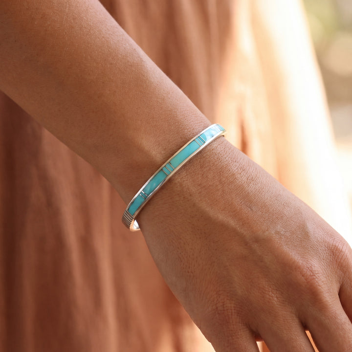 Estate Sterling Silver Turquoise Inlay Cuff Bracelet