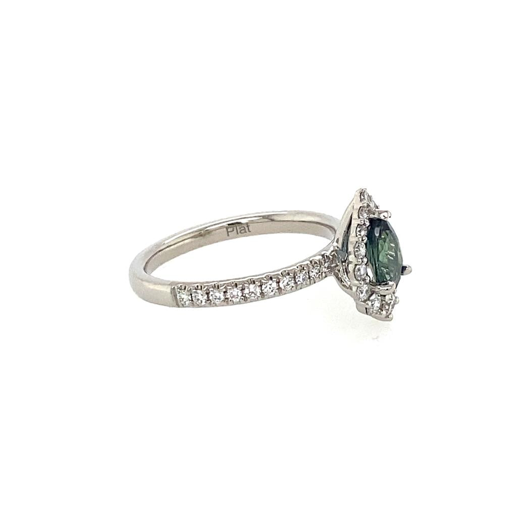 Platinum 1.13ctw Pear Alexandrite & Diamond Halo Ring