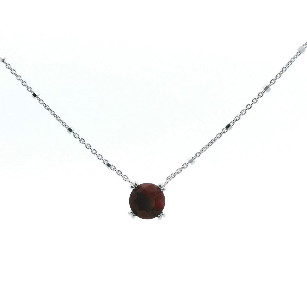 Sterling Silver Rhodium Plated Round Ruby Solitaire with 18" Chain